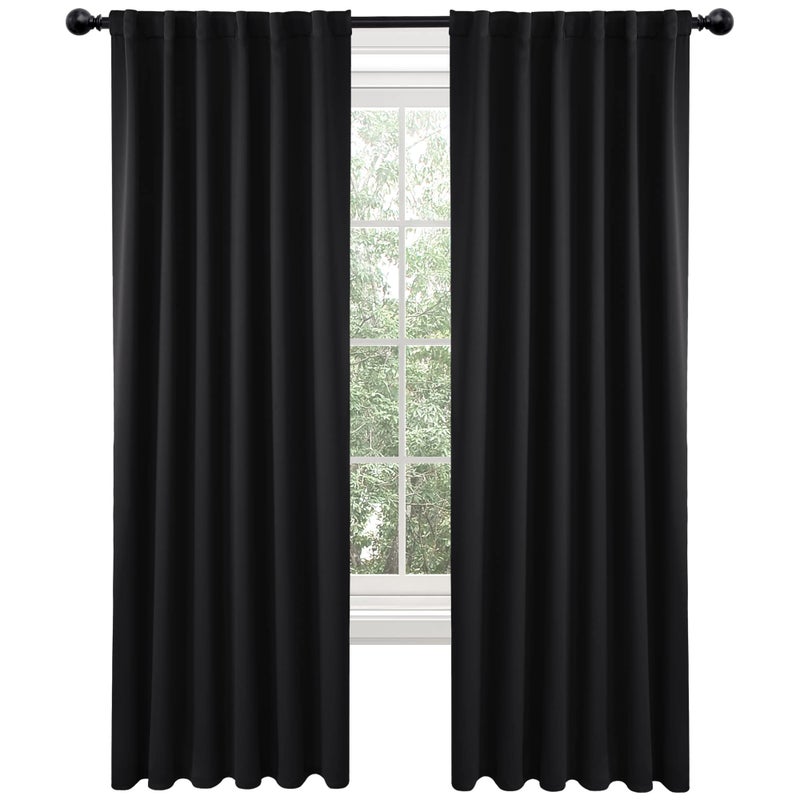 Deconovo Blackout Curtains 84 Inches Long, Black Blackout Curtains for Bedroom - 2 Panels, 52x84 Inch, Room Darkening Curtains for Living Room, Back Tab and Rod Pocket Black Curtains - Image 2